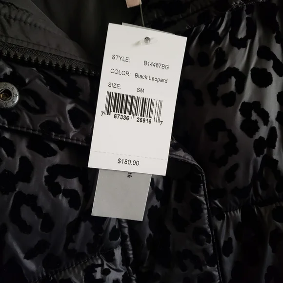BCBG Generation Hooded Midweight Puffer Black Leopard Jacket size Small - Picture 10 of 13